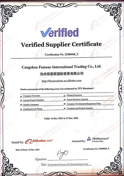 الصين Cangzhou Famous International Trading Co., Ltd الشهادات